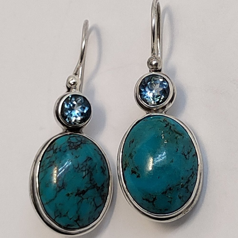 Turquoise and Blue Topaz Sterling Silver Earrings